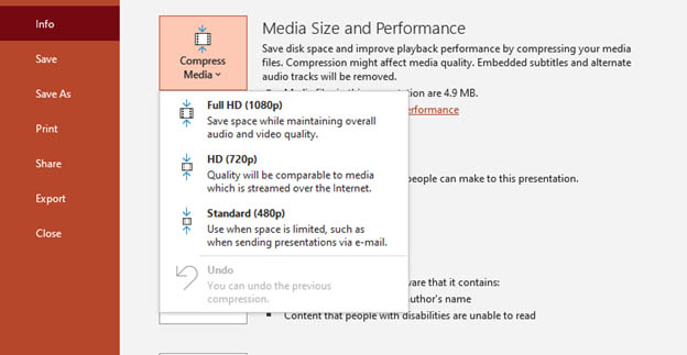 compress video in PowerPoint