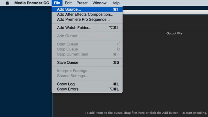 Import Video to Compress in Media Encoder