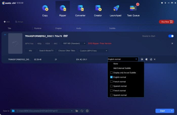 dvdfab hd decrypter - Wählen Sie das MP4-Profil aus
